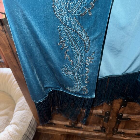 Chicos Travelers Collection Teal Blue Cascading Beaded Jacket Size 4 - Picture 4 of 8